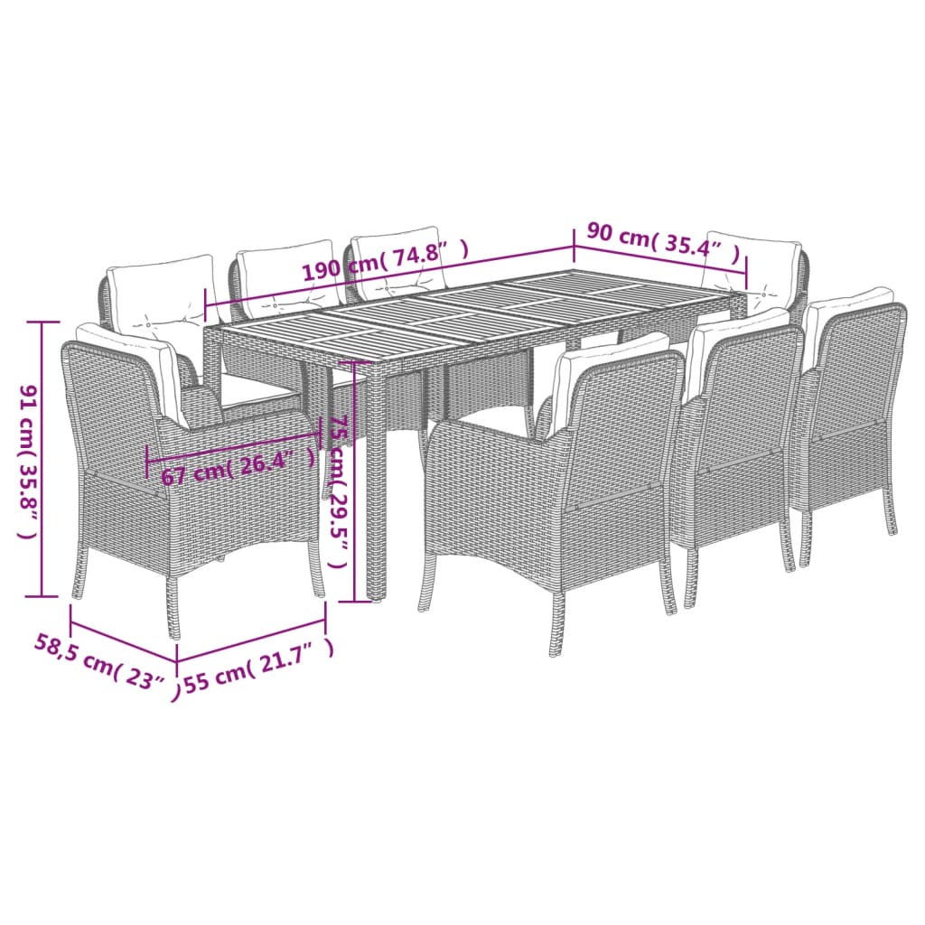 vidaXL Set mobilier de grădină cu perne, 9 piese, negru, poliratan vidaXL Set mobilier de grădină cu perne, 9 piese, negru, poliratan