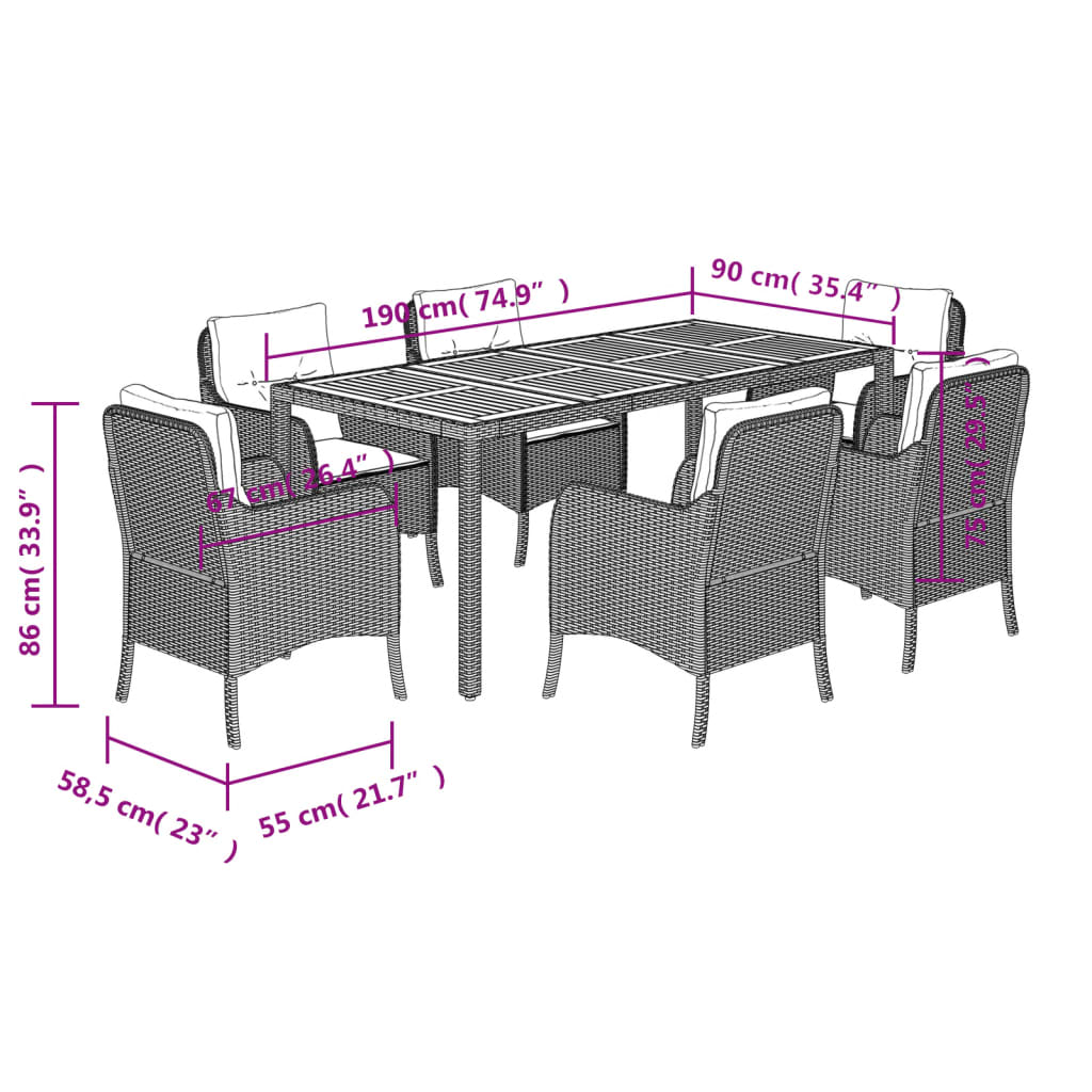 vidaXL Set mobilier de grădină cu perne, 7 piese, negru, poliratan vidaXL Set mobilier de grădină cu perne, 7 piese, negru, poliratan
