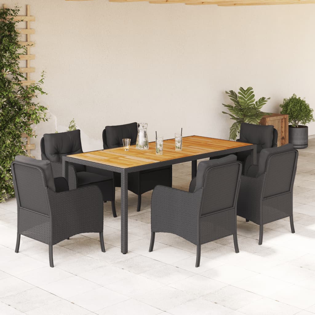 vidaXL Set mobilier de grădină cu perne, 7 piese, negru, poliratan vidaXL Set mobilier de grădină cu perne, 7 piese, negru, poliratan