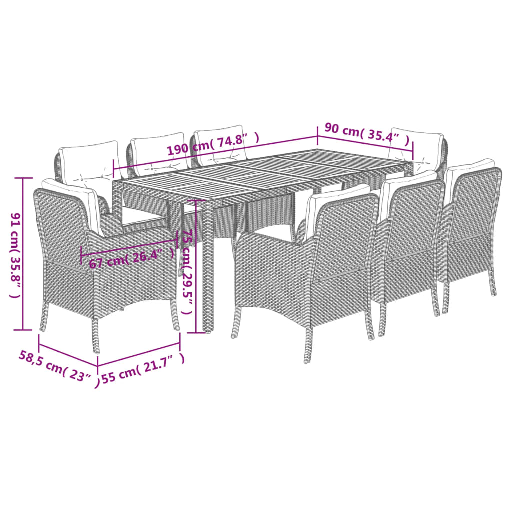 vidaXL Set mobilier de grădină cu perne, 9 piese, negru, poliratan vidaXL Set mobilier de grădină cu perne, 9 piese, negru, poliratan