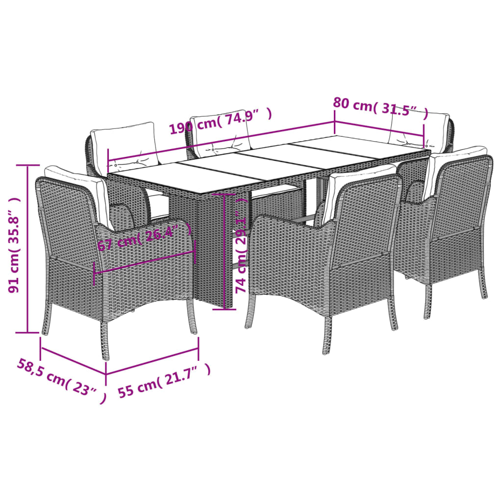 vidaXL Set mobilier de grădină cu perne, 7 piese, negru, poliratan vidaXL Set mobilier de grădină cu perne, 7 piese, negru, poliratan