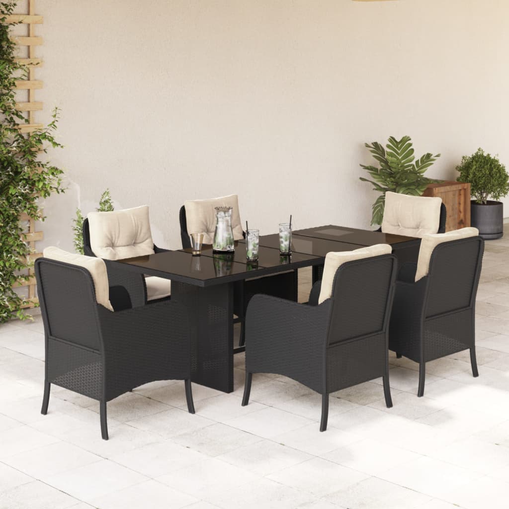 vidaXL Set mobilier de grădină cu perne, 7 piese, negru, poliratan vidaXL Set mobilier de grădină cu perne, 7 piese, negru, poliratan