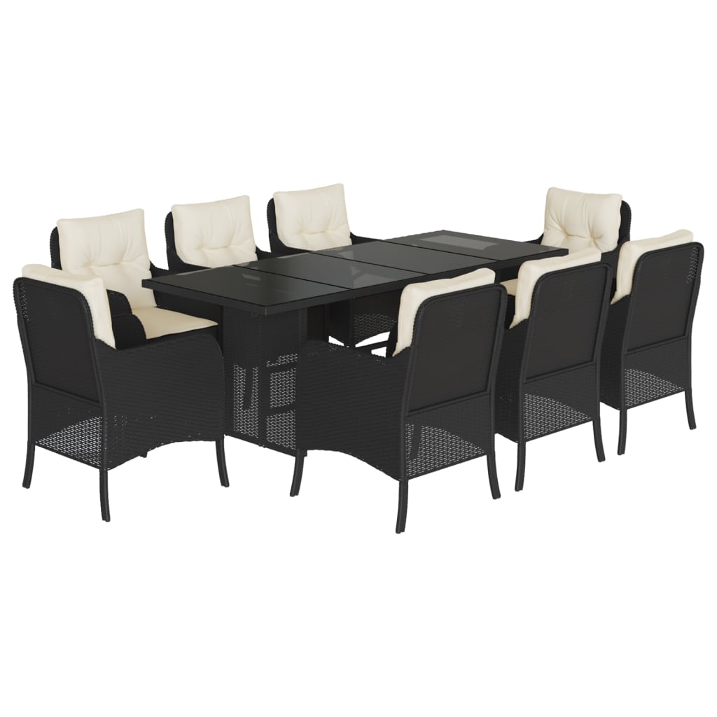 vidaXL Set mobilier de grădină cu perne, 9 piese, negru, poliratan vidaXL Set mobilier de grădină cu perne, 9 piese, negru, poliratan