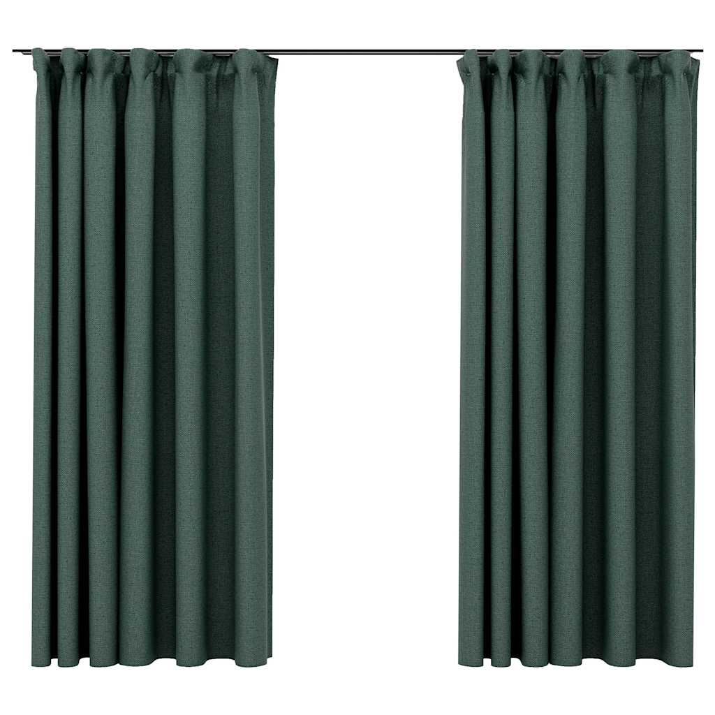 vidaXL Draperii opace aspect in, cu cârlige, 2 buc., verde, 140x175 cm vidaXL Draperii opace aspect in, cu cârlige, 2 buc., verde, 140x175 cm