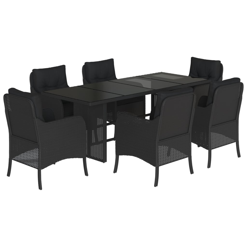vidaXL Set mobilier de grădină cu perne, 7 piese, negru, poliratan vidaXL Set mobilier de grădină cu perne, 7 piese, negru, poliratan