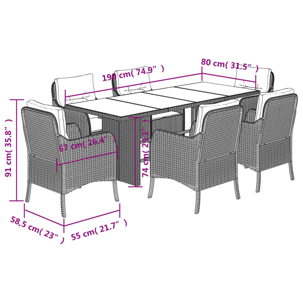 vidaXL Set mobilier de grădină cu perne, 7 piese, negru, poliratan vidaXL Set mobilier de grădină cu perne, 7 piese, negru, poliratan