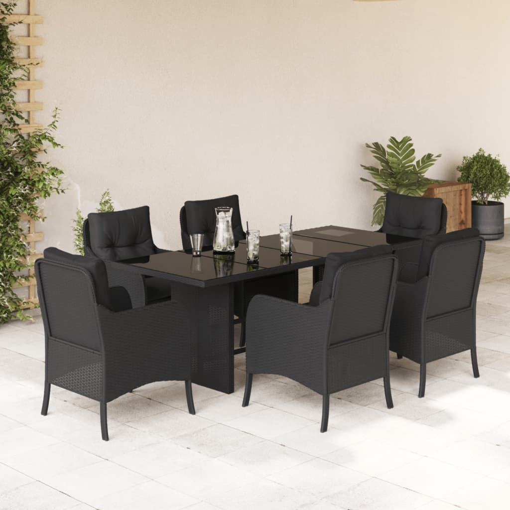 vidaXL Set mobilier de grădină cu perne, 7 piese, negru, poliratan vidaXL Set mobilier de grădină cu perne, 7 piese, negru, poliratan