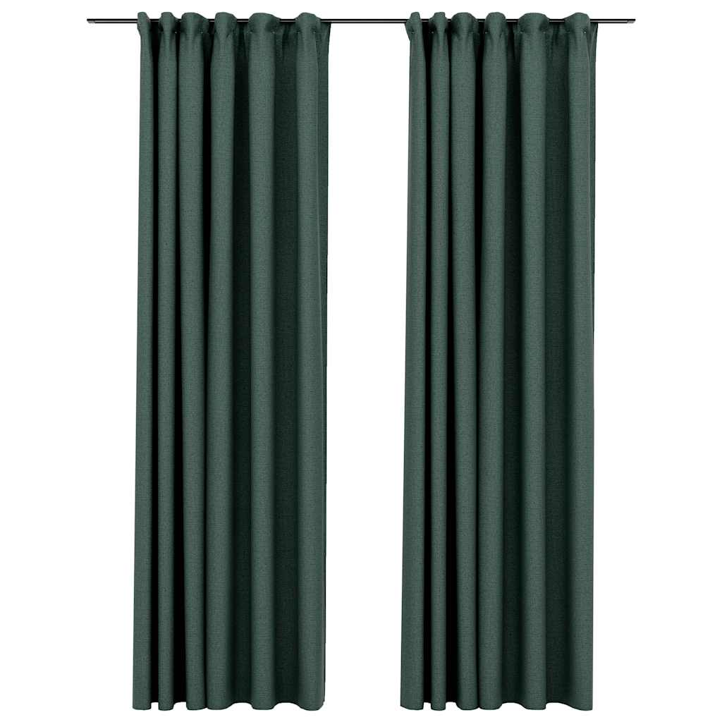 vidaXL Draperii opace aspect in, cu cârlige, 2 buc. verde, 140x245 cm vidaXL Draperii opace aspect in, cu cârlige, 2 buc. verde, 140x245 cm
