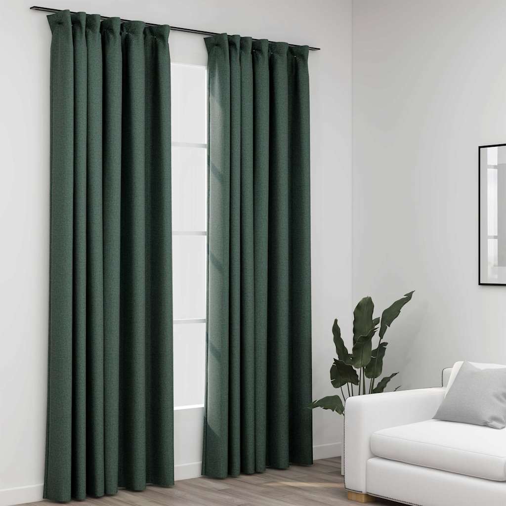 vidaXL Draperii opace aspect in, cu cârlige, 2 buc. verde, 140x245 cm vidaXL Draperii opace aspect in, cu cârlige, 2 buc. verde, 140x245 cm