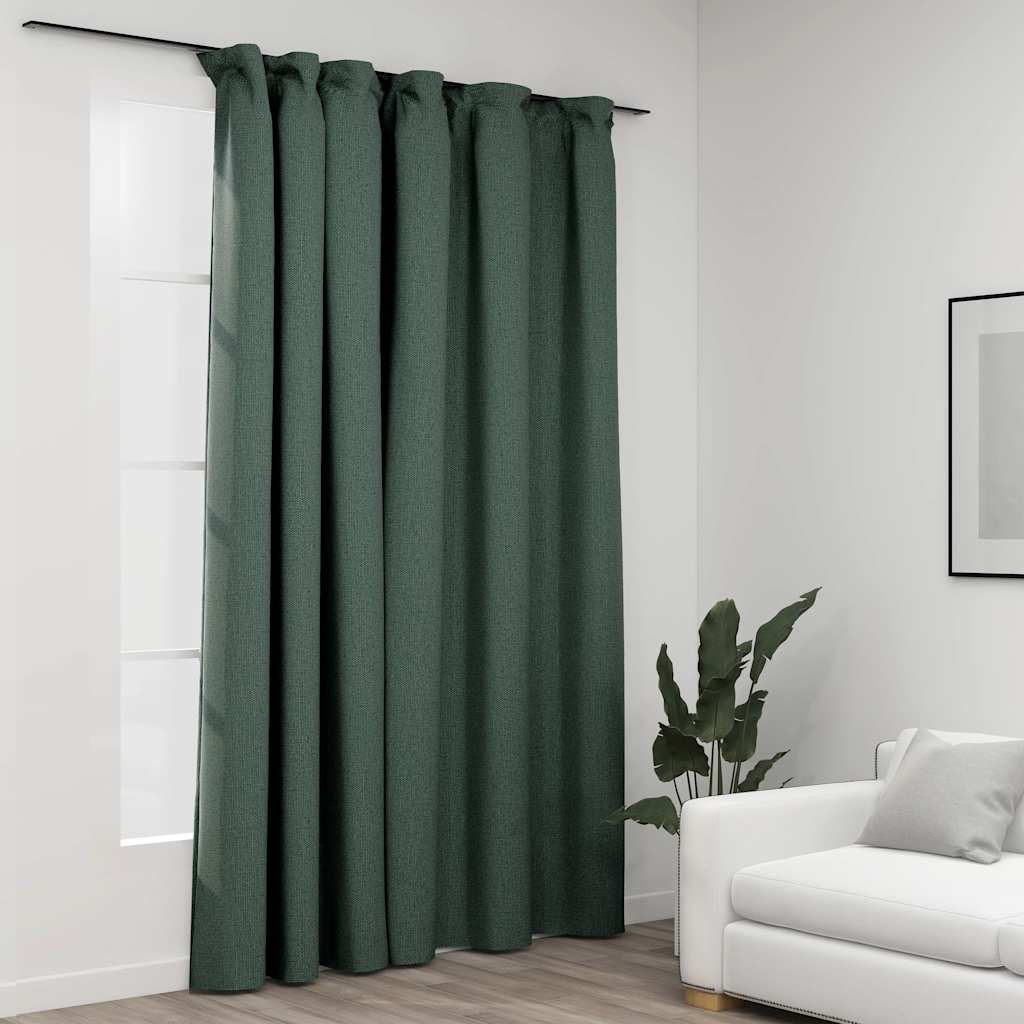 vidaXL Draperie opacă, aspect de in, verde, 290 x 245 cm, cu cârlige vidaXL Draperie opacă, aspect de in, verde, 290 x 245 cm, cu cârlige