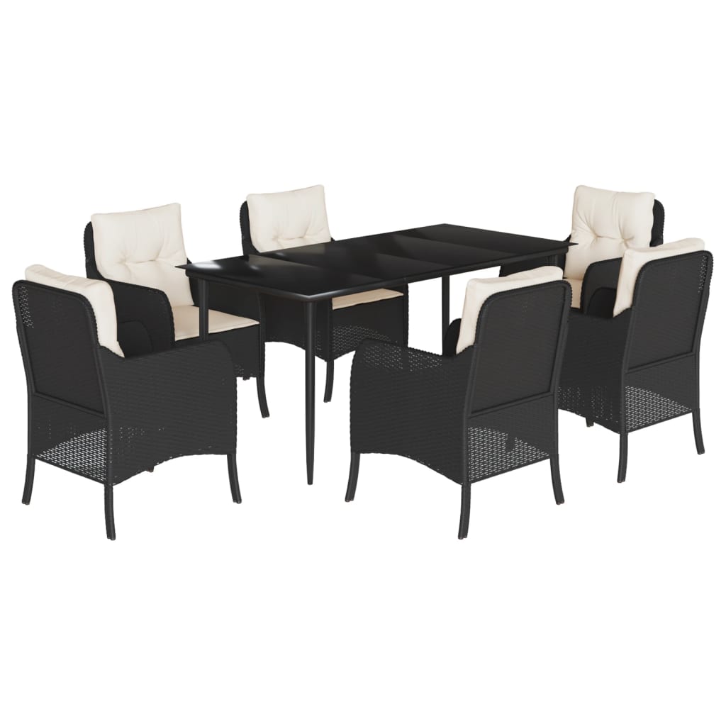 vidaXL Set mobilier de grădină cu perne, 7 piese, negru, poliratan vidaXL Set mobilier de grădină cu perne, 7 piese, negru, poliratan