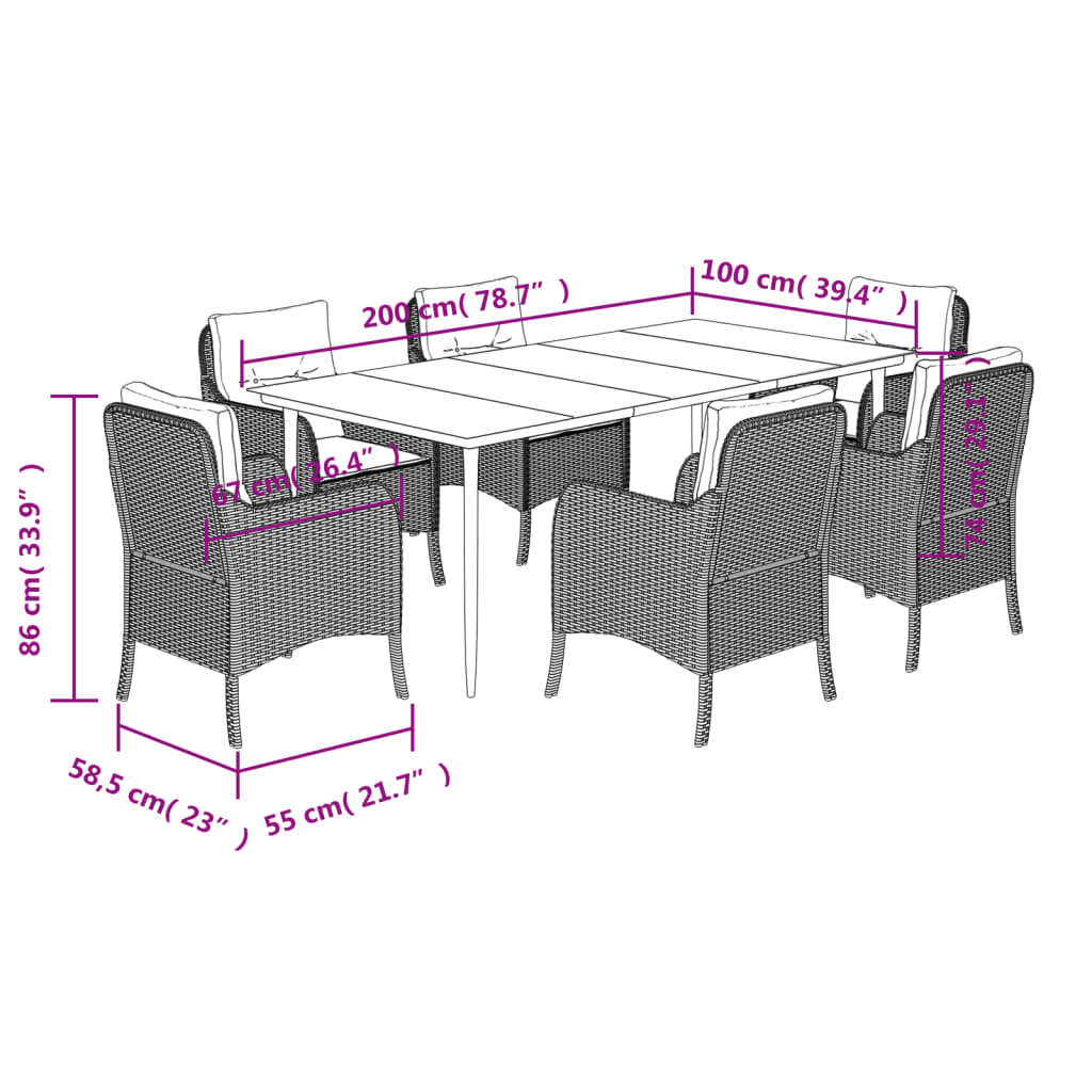 vidaXL Set mobilier de grădină cu perne, 7 piese, negru, poliratan vidaXL Set mobilier de grădină cu perne, 7 piese, negru, poliratan