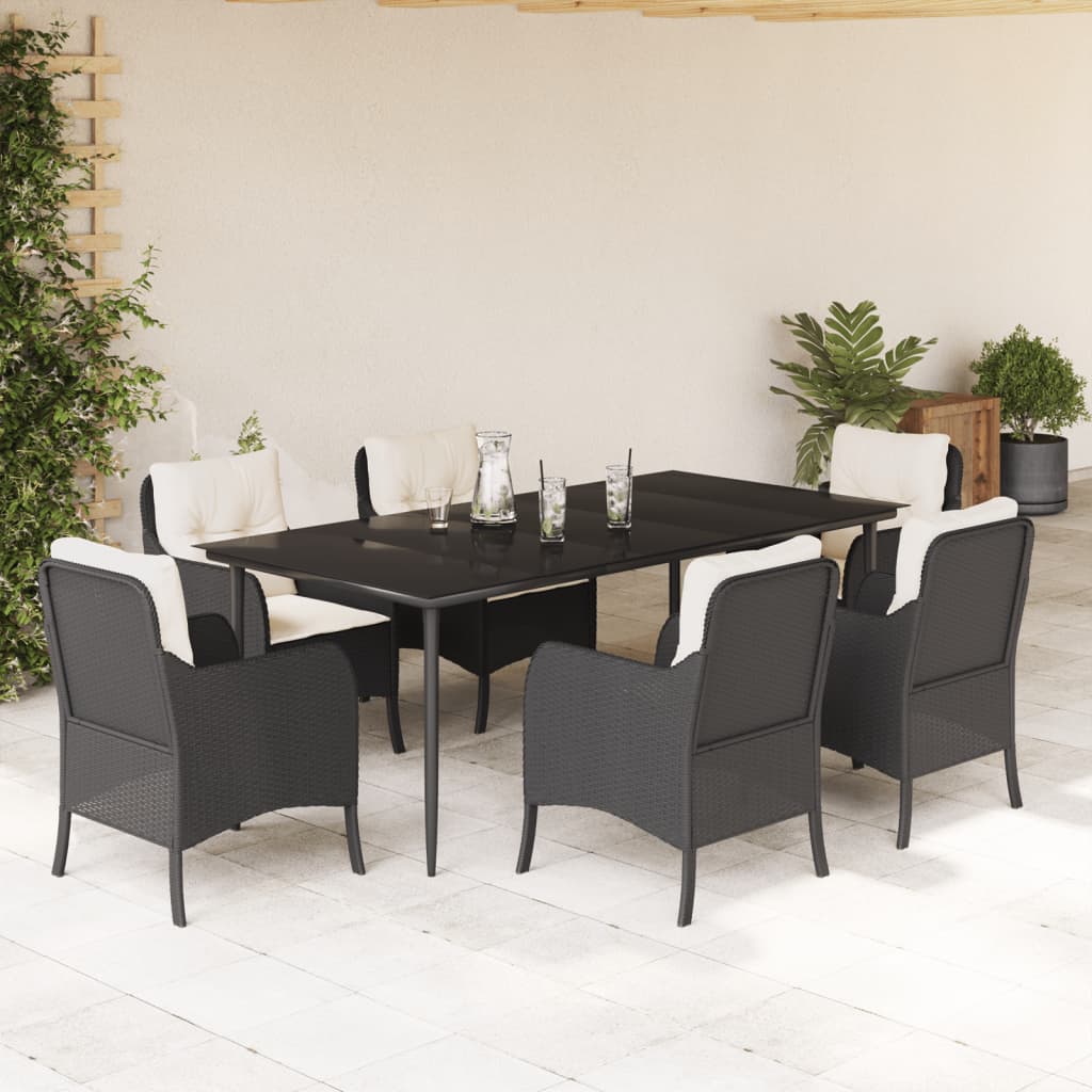 vidaXL Set mobilier de grădină cu perne, 7 piese, negru, poliratan vidaXL Set mobilier de grădină cu perne, 7 piese, negru, poliratan