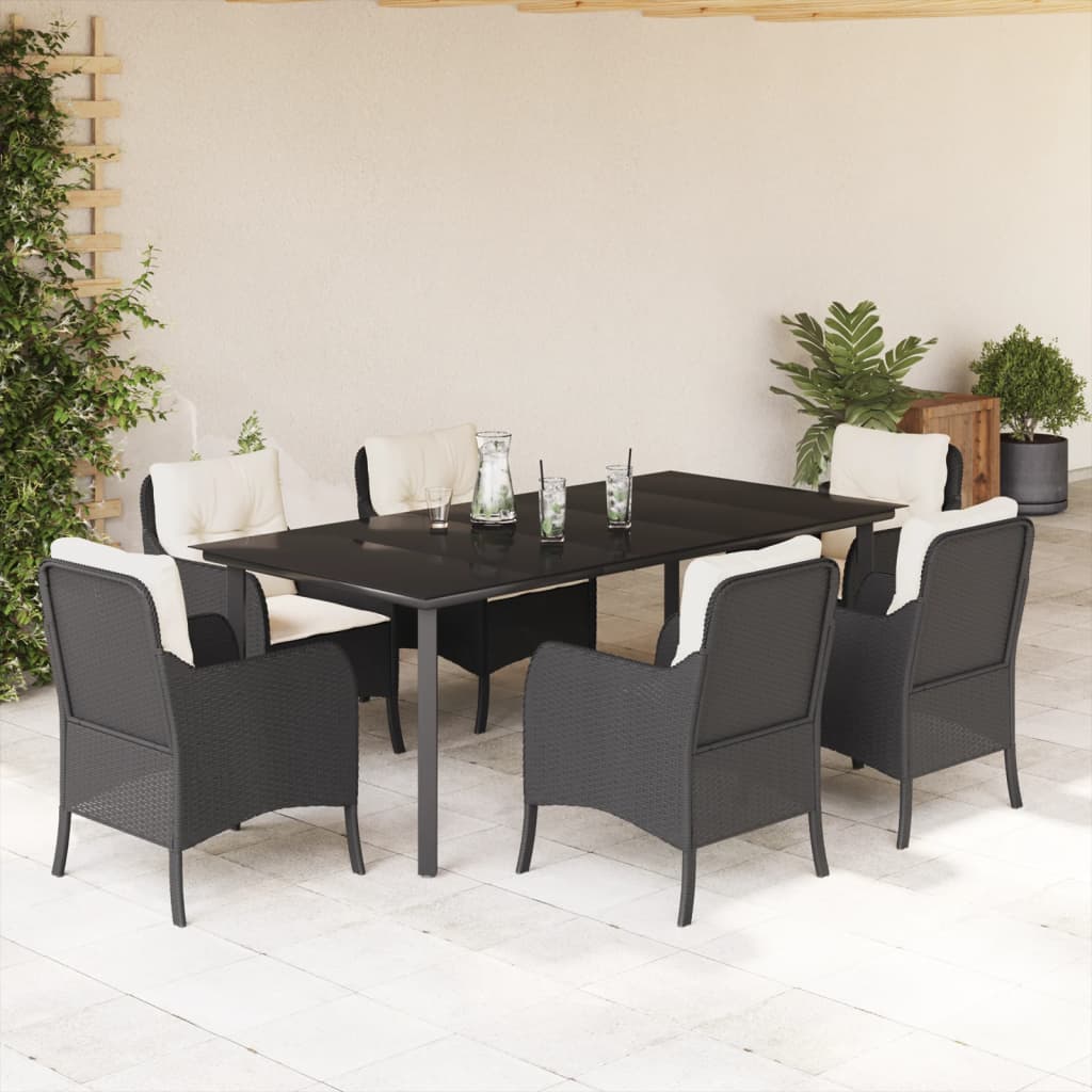 vidaXL Set mobilier de grădină cu perne, 7 piese, negru, poliratan vidaXL Set mobilier de grădină cu perne, 7 piese, negru, poliratan