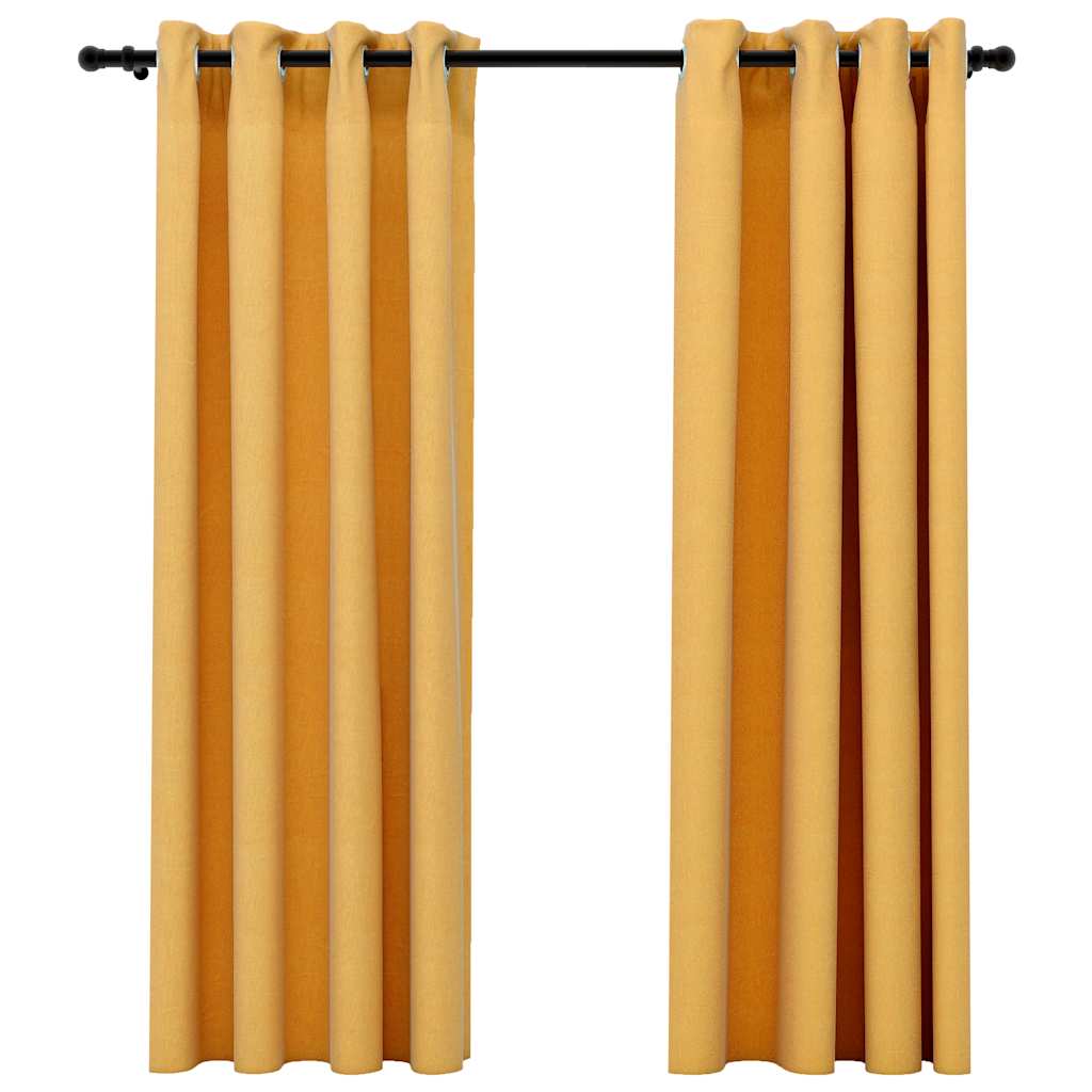 vidaXL Draperii opace aspect in, cu ocheți, 2 buc., galben, 140x175 cm