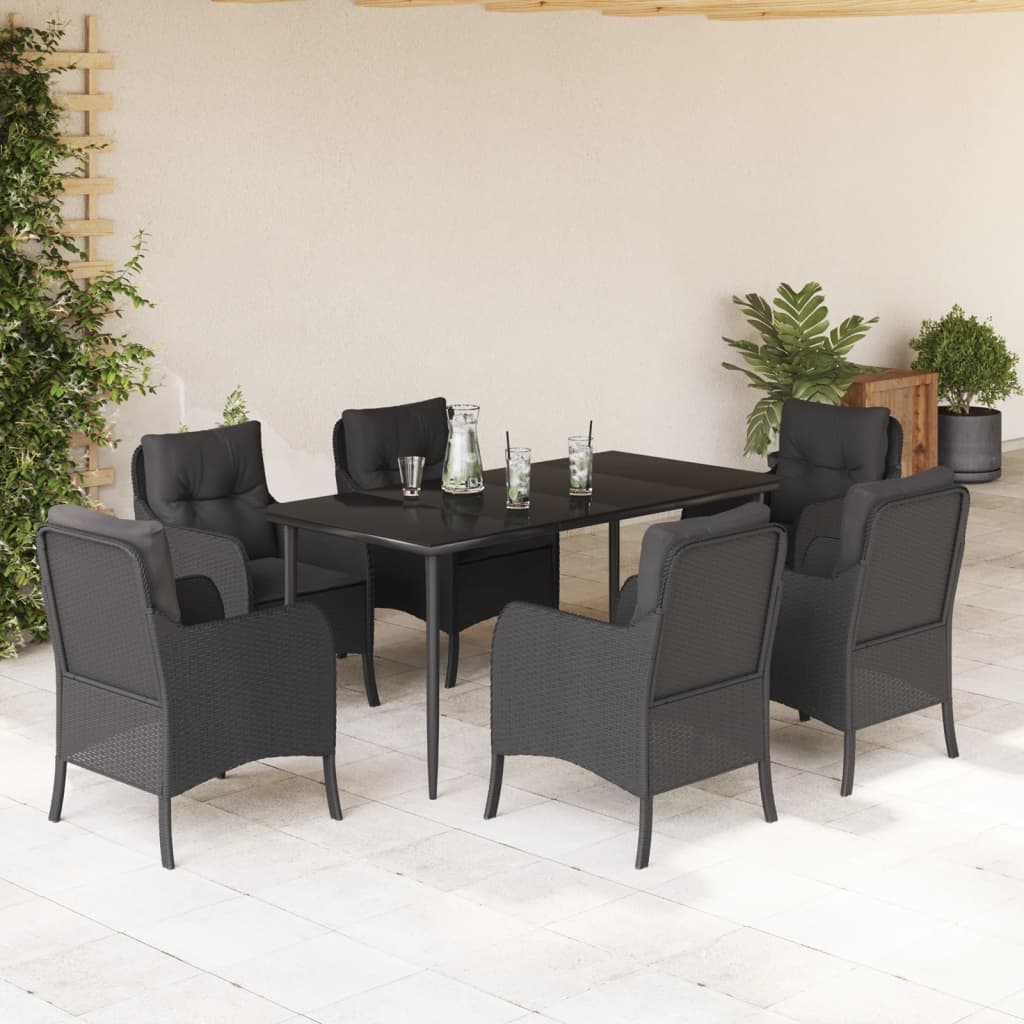 vidaXL Set mobilier de grădină cu perne, 7 piese, negru, poliratan vidaXL Set mobilier de grădină cu perne, 7 piese, negru, poliratan