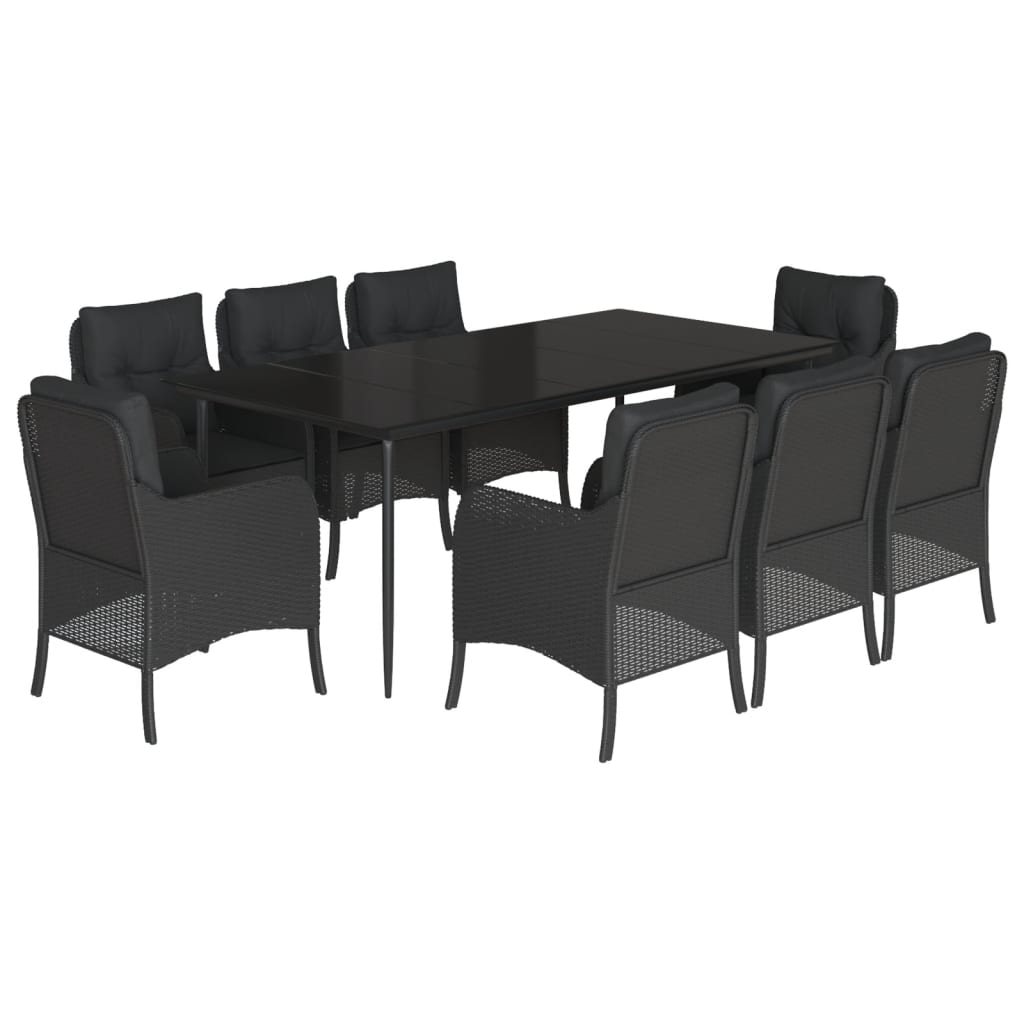 vidaXL Set mobilier de grădină cu perne, 9 piese, negru, poliratan
