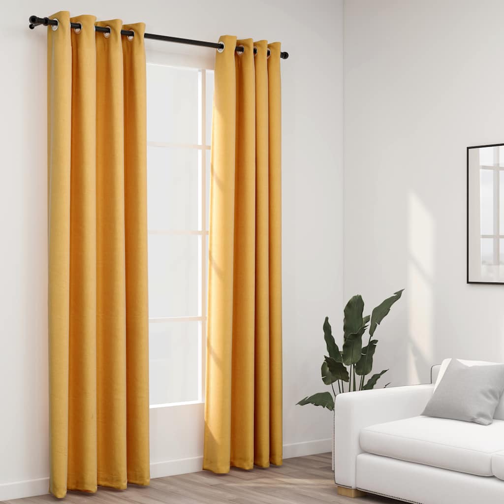 vidaXL Perdele opace aspect pânză cu ocheți 2 buc. 140x225 cm galben vidaXL Perdele opace aspect pânză cu ocheți 2 buc. 140x225 cm galben