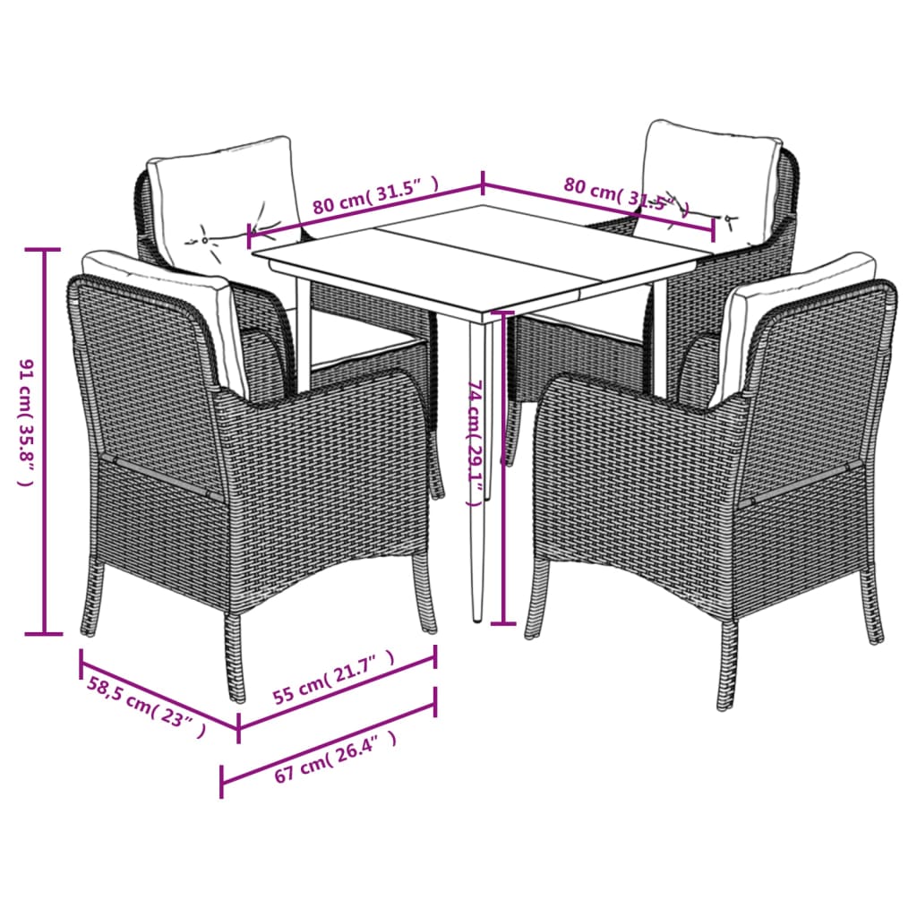 vidaXL Set mobilier de grădină, 5 piese, cu perne, maro, poliratan vidaXL Set mobilier de grădină, 5 piese, cu perne, maro, poliratan