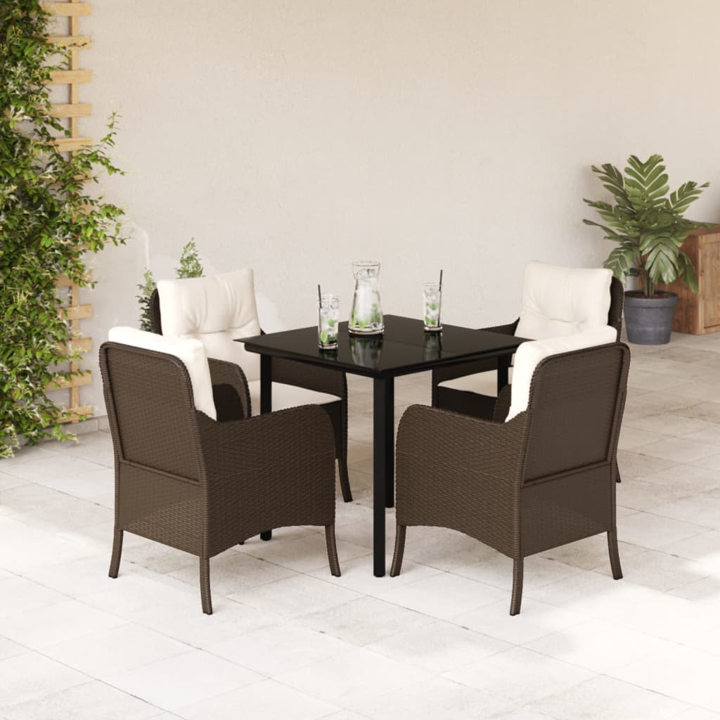 vidaXL Set mobilier de grădină, 5 piese, cu perne, maro, poliratan vidaXL Set mobilier de grădină, 5 piese, cu perne, maro, poliratan
