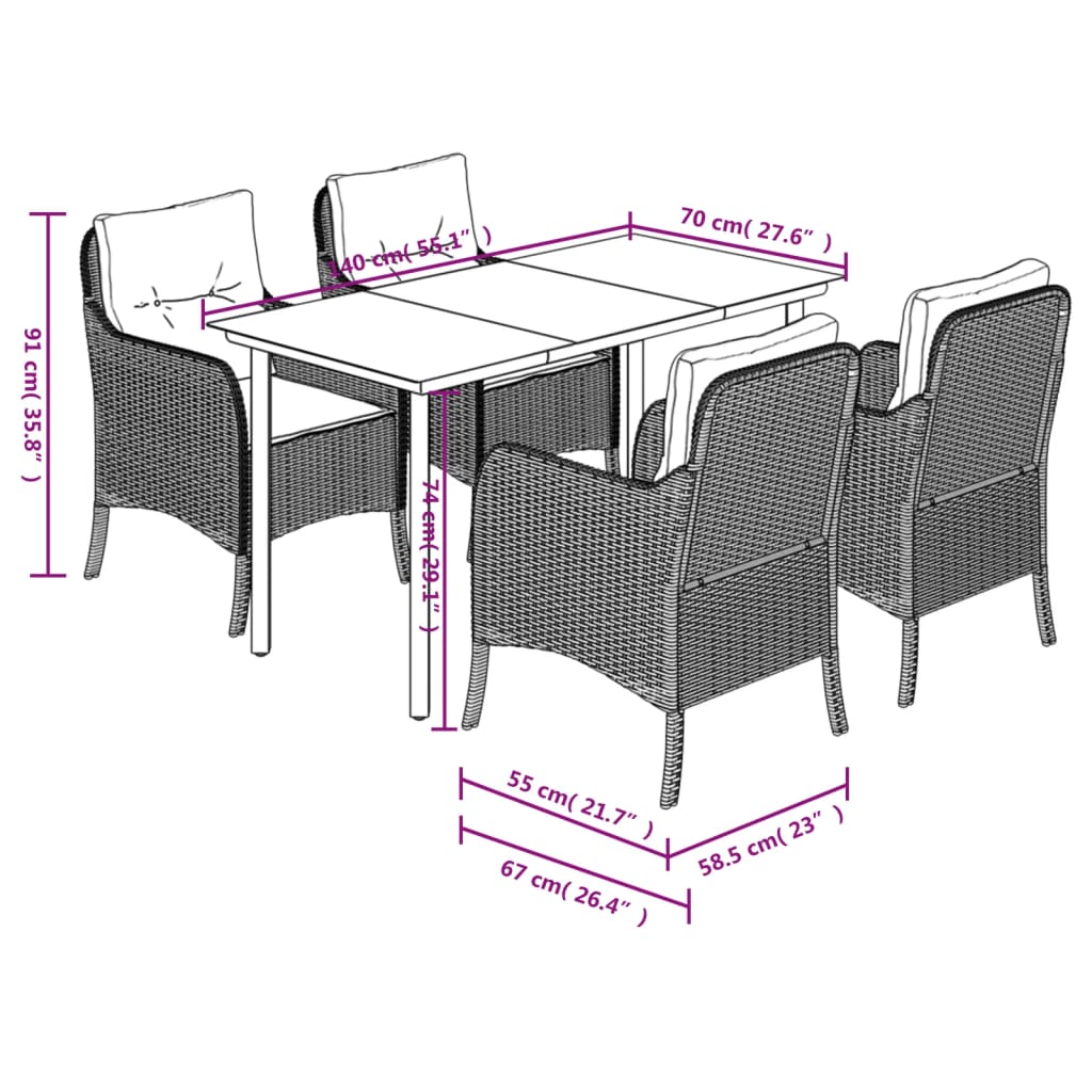 vidaXL Set mobilier de grădină, 5 piese, cu perne, maro, poliratan vidaXL Set mobilier de grădină, 5 piese, cu perne, maro, poliratan