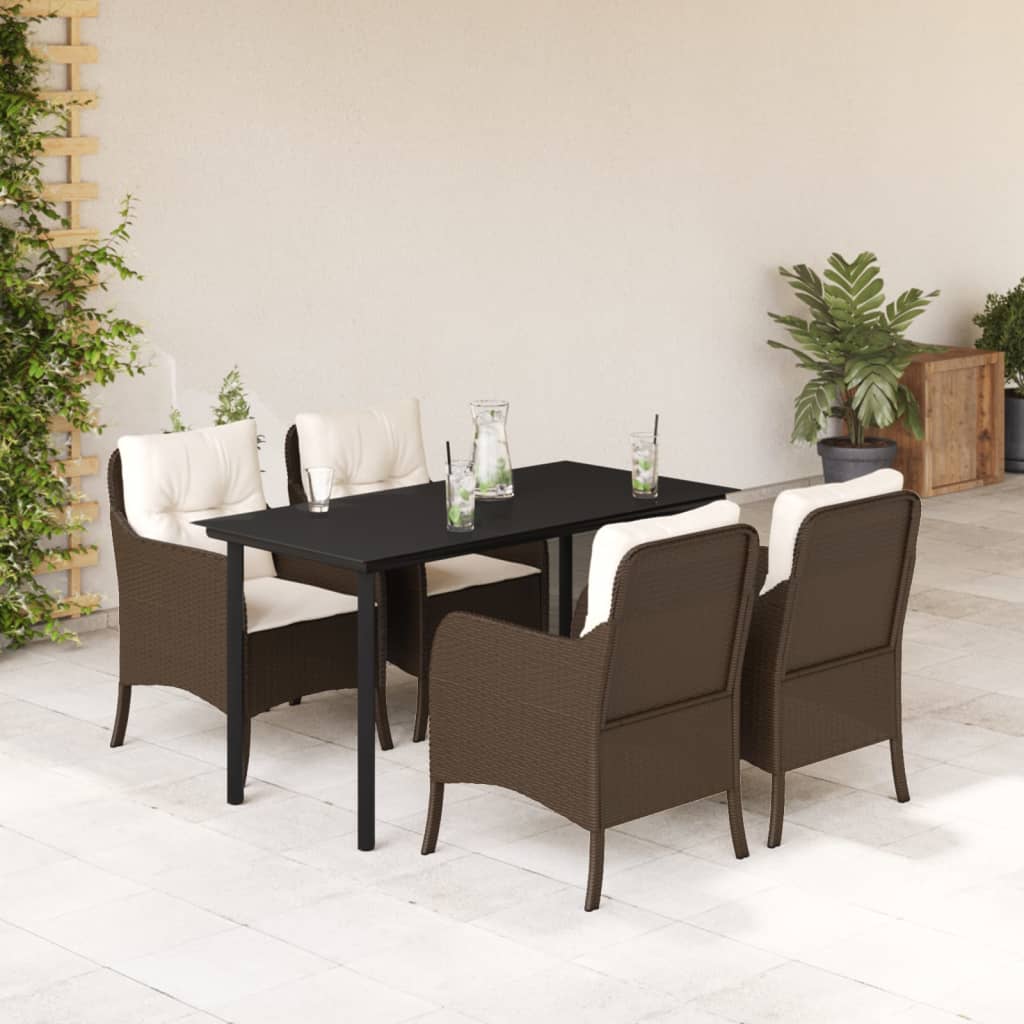 vidaXL Set mobilier de grădină, 5 piese, cu perne, maro, poliratan vidaXL Set mobilier de grădină, 5 piese, cu perne, maro, poliratan