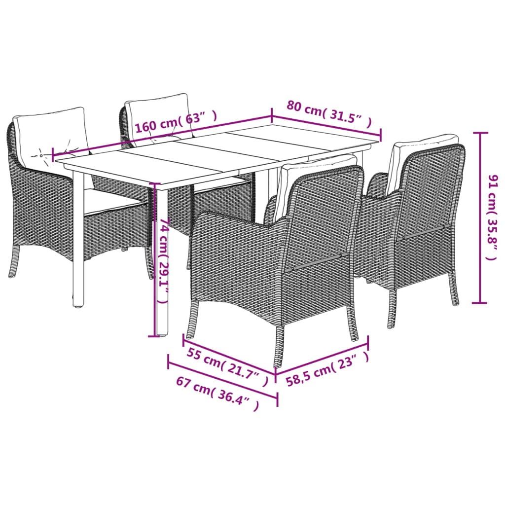 vidaXL Set mobilier de grădină, 5 piese, cu perne, maro, poliratan vidaXL Set mobilier de grădină, 5 piese, cu perne, maro, poliratan