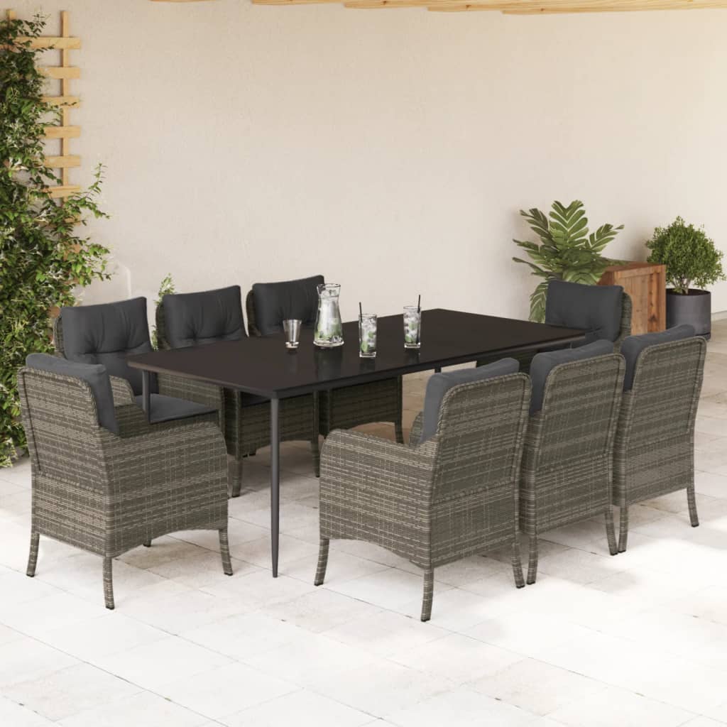 vidaXL Set mobilier grădină cu perne, 9 piese, gri, poliratan vidaXL Set mobilier grădină cu perne, 9 piese, gri, poliratan
