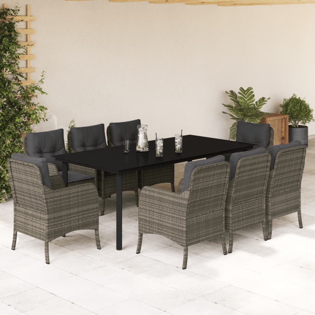 vidaXL Set mobilier grădină cu perne, 9 piese, gri, poliratan vidaXL Set mobilier grădină cu perne, 9 piese, gri, poliratan