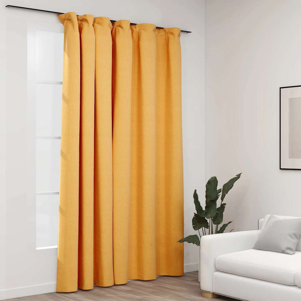 vidaXL Draperie opacă, aspect de in, galben, 290 x 245 cm, cu cârlige vidaXL Draperie opacă, aspect de in, galben, 290 x 245 cm, cu cârlige