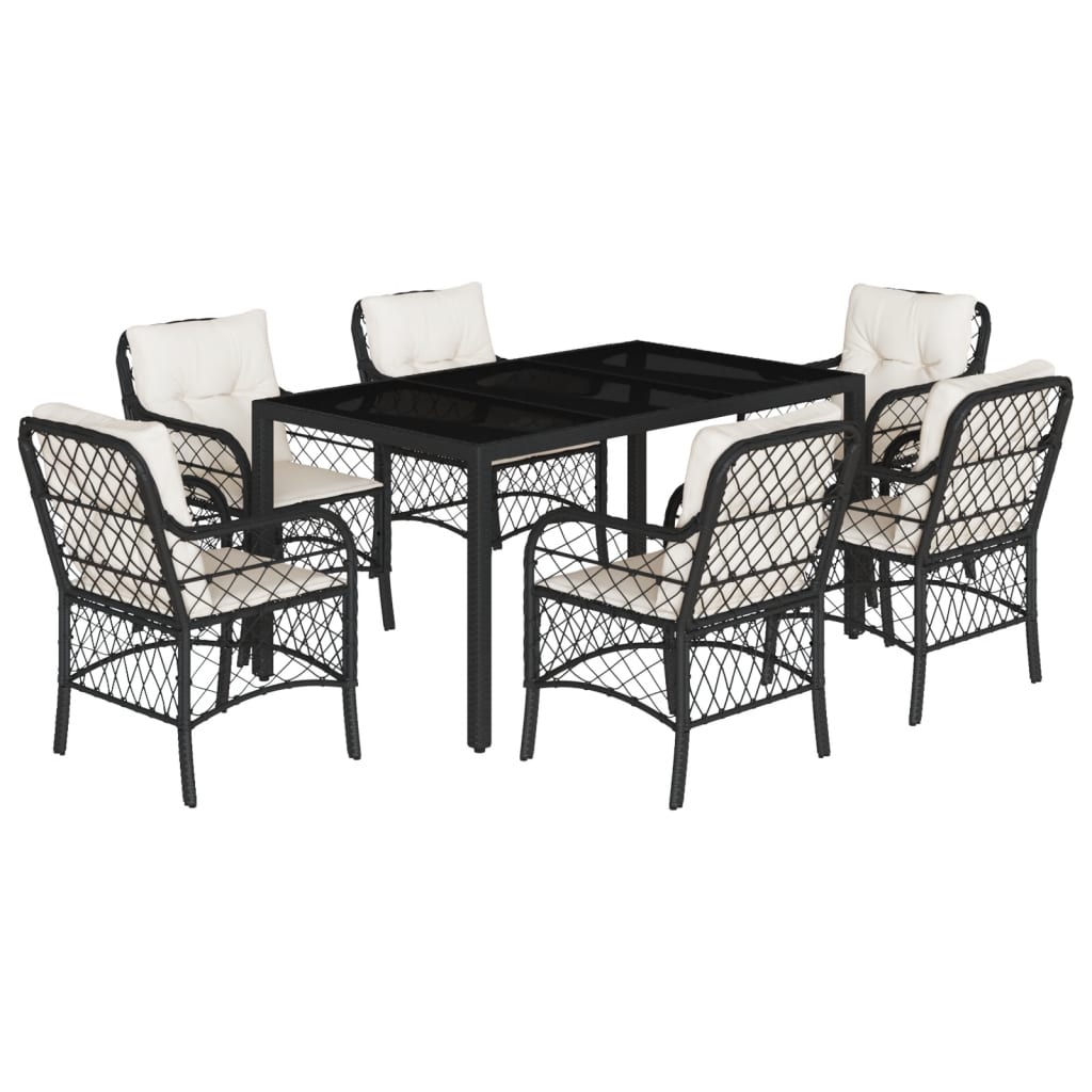 vidaXL Set mobilier de grădină cu perne, 7 piese, negru, poliratan vidaXL Set mobilier de grădină cu perne, 7 piese, negru, poliratan