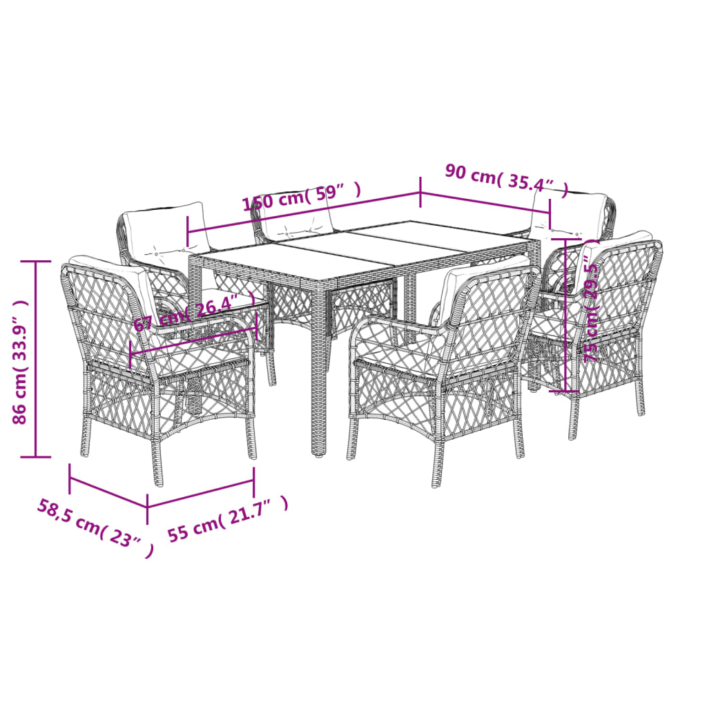 vidaXL Set mobilier de grădină cu perne, 7 piese, negru, poliratan vidaXL Set mobilier de grădină cu perne, 7 piese, negru, poliratan