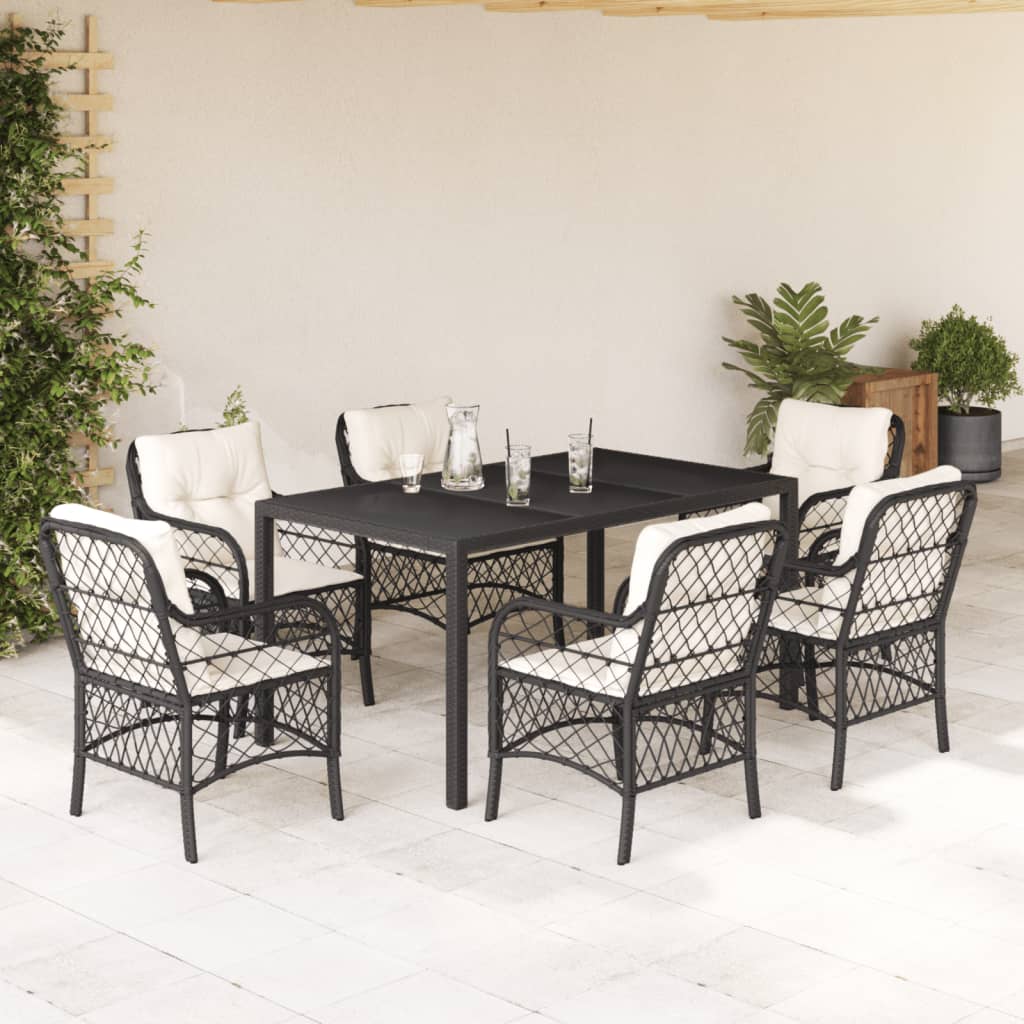 vidaXL Set mobilier de grădină cu perne, 7 piese, negru, poliratan vidaXL Set mobilier de grădină cu perne, 7 piese, negru, poliratan