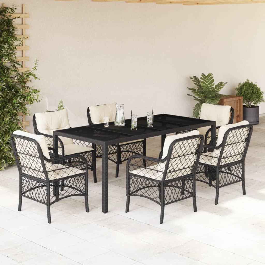 vidaXL Set mobilier de grădină cu perne, 7 piese, negru, poliratan vidaXL Set mobilier de grădină cu perne, 7 piese, negru, poliratan