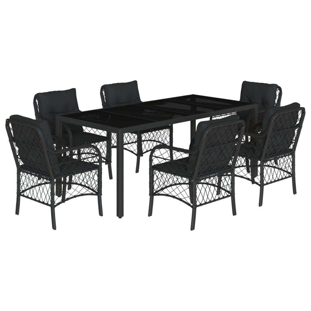 vidaXL Set mobilier de grădină cu perne, 7 piese, negru, poliratan vidaXL Set mobilier de grădină cu perne, 7 piese, negru, poliratan