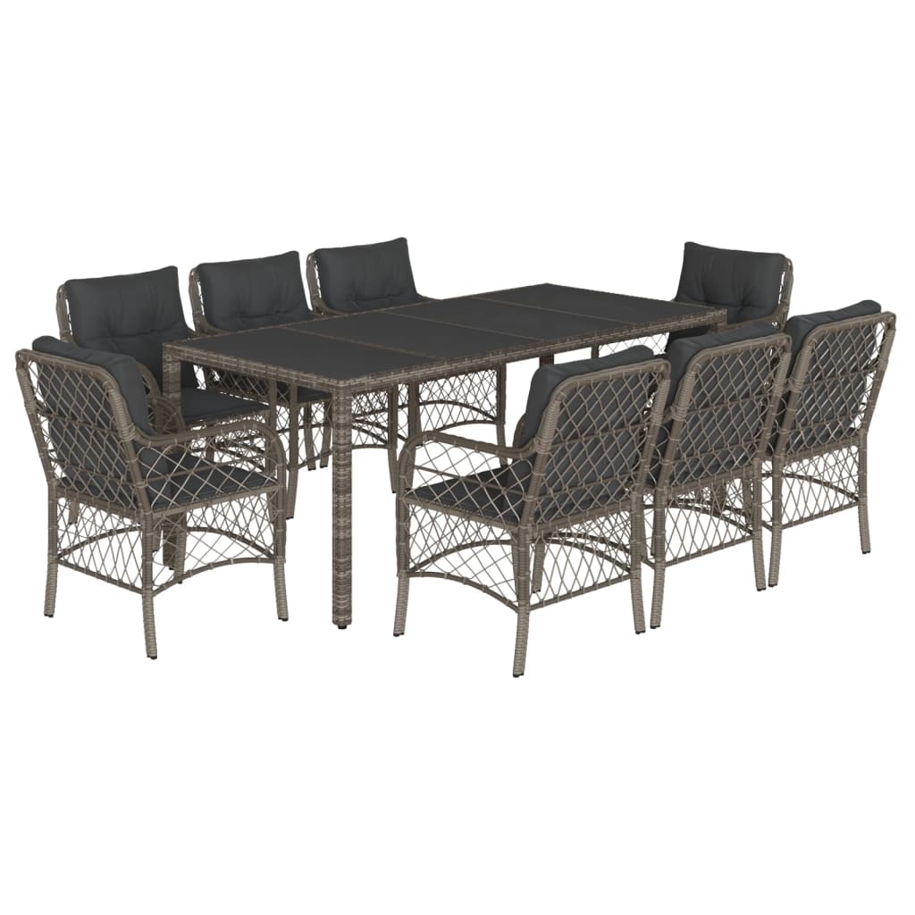 vidaXL Set mobilier grădină cu perne, 9 piese, gri, poliratan