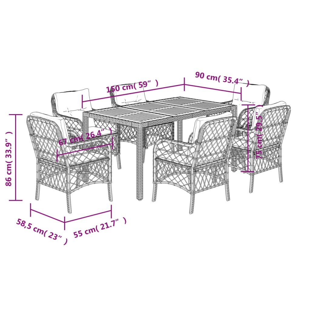 vidaXL Set mobilier de grădină cu perne, 7 piese, negru, poliratan vidaXL Set mobilier de grădină cu perne, 7 piese, negru, poliratan
