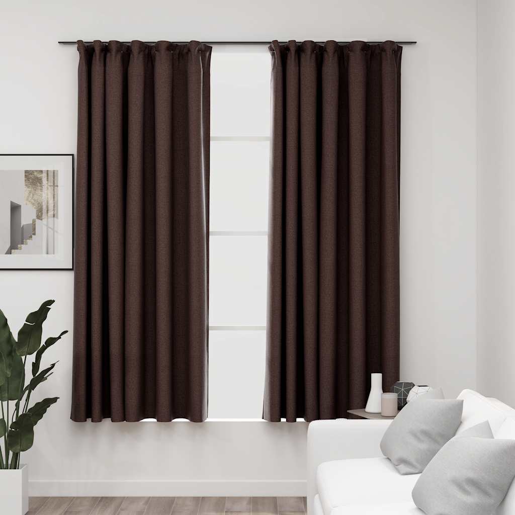 vidaXL Draperii opace aspect in, cârlige, 2 buc. gri taupe, 140x175 cm vidaXL Draperii opace aspect in, cârlige, 2 buc. gri taupe, 140x175 cm