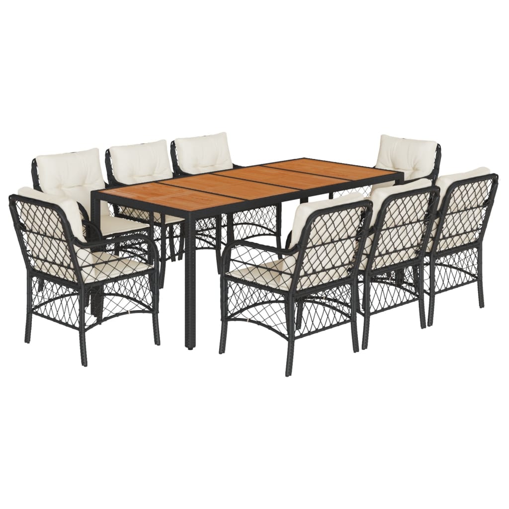 vidaXL Set mobilier de grădină cu perne, 9 piese, negru, poliratan vidaXL Set mobilier de grădină cu perne, 9 piese, negru, poliratan