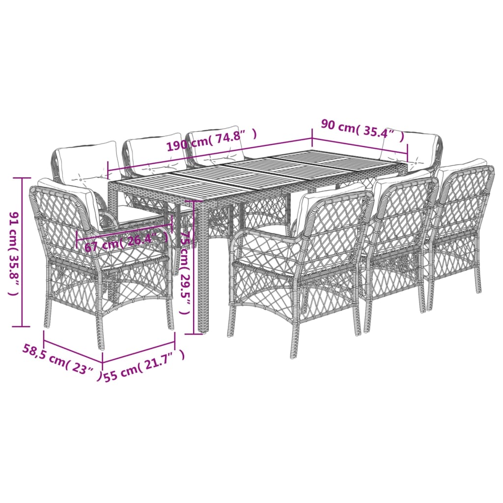 vidaXL Set mobilier de grădină cu perne, 9 piese, negru, poliratan vidaXL Set mobilier de grădină cu perne, 9 piese, negru, poliratan