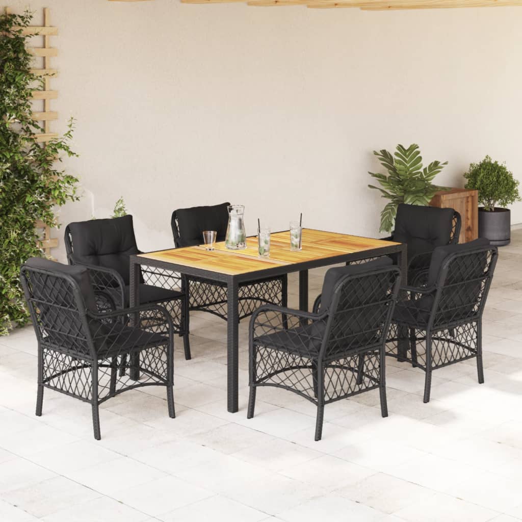 vidaXL Set mobilier de grădină cu perne, 7 piese, negru, poliratan vidaXL Set mobilier de grădină cu perne, 7 piese, negru, poliratan