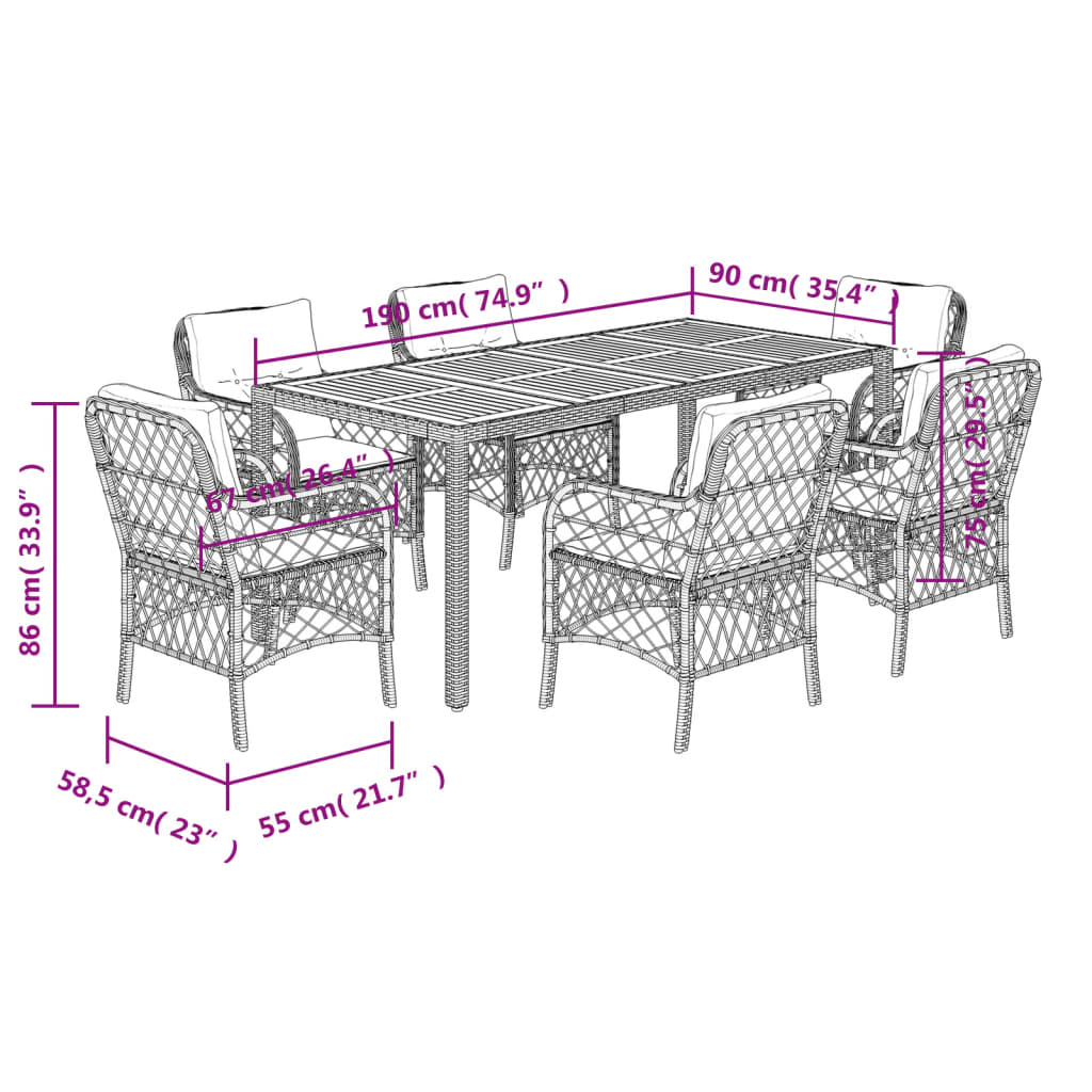vidaXL Set mobilier de grădină cu perne, 7 piese, negru, poliratan vidaXL Set mobilier de grădină cu perne, 7 piese, negru, poliratan
