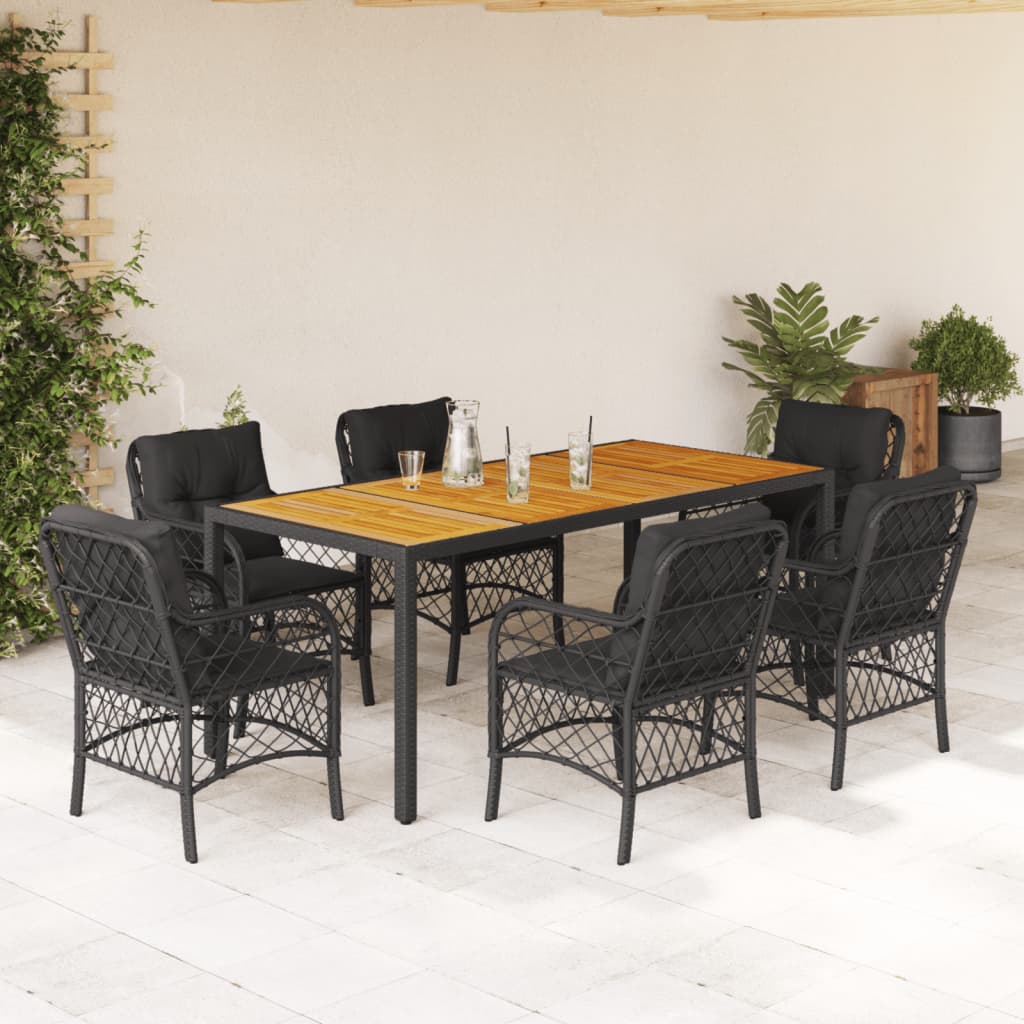 vidaXL Set mobilier de grădină cu perne, 7 piese, negru, poliratan vidaXL Set mobilier de grădină cu perne, 7 piese, negru, poliratan