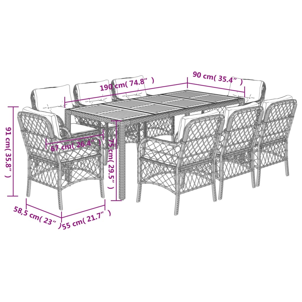 vidaXL Set mobilier de grădină cu perne, 9 piese, negru, poliratan vidaXL Set mobilier de grădină cu perne, 9 piese, negru, poliratan