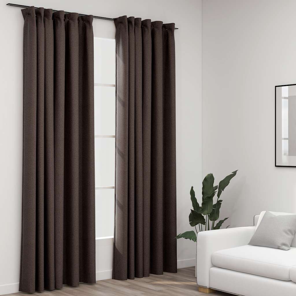 vidaXL Perdele opace aspect pânză cârlige 2 buc. gri taupe 140x225 cm vidaXL Perdele opace aspect pânză cârlige 2 buc. gri taupe 140x225 cm
