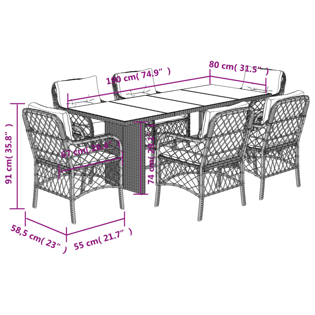 vidaXL Set mobilier de grădină cu perne, 7 piese, negru, poliratan vidaXL Set mobilier de grădină cu perne, 7 piese, negru, poliratan