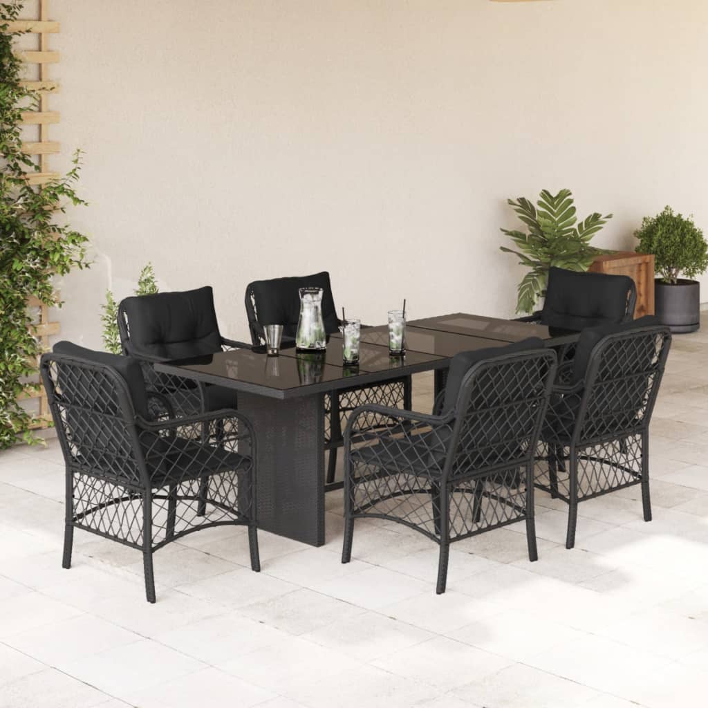 vidaXL Set mobilier de grădină cu perne, 7 piese, negru, poliratan vidaXL Set mobilier de grădină cu perne, 7 piese, negru, poliratan