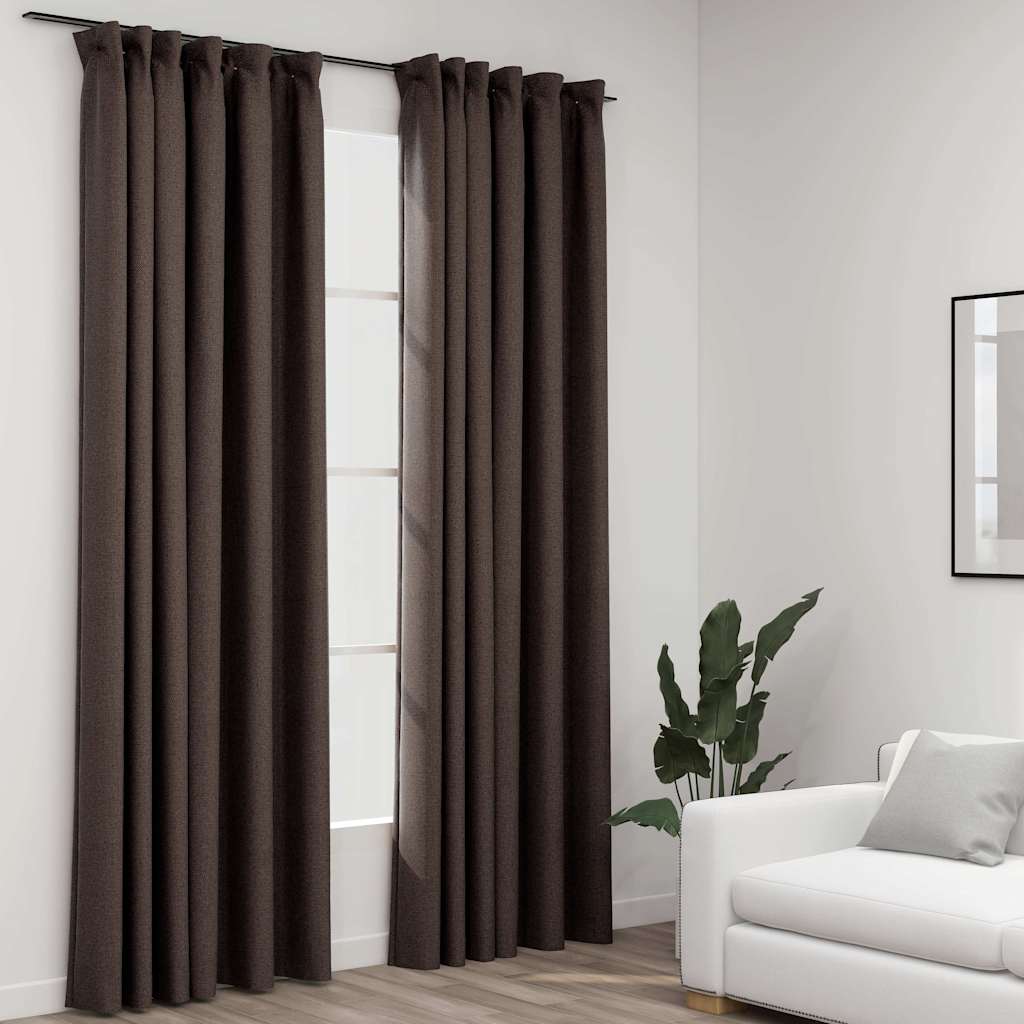 vidaXL Draperii opace aspect pânză cârlige 2 buc. gri taupe 140x245 cm vidaXL Draperii opace aspect pânză cârlige 2 buc. gri taupe 140x245 cm