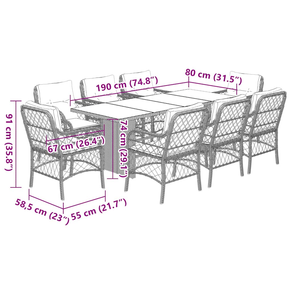 vidaXL Set mobilier grădină cu perne, 9 piese, gri, poliratan vidaXL Set mobilier grădină cu perne, 9 piese, gri, poliratan