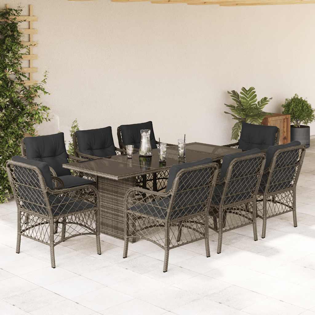 vidaXL Set mobilier grădină cu perne, 9 piese, gri, poliratan vidaXL Set mobilier grădină cu perne, 9 piese, gri, poliratan